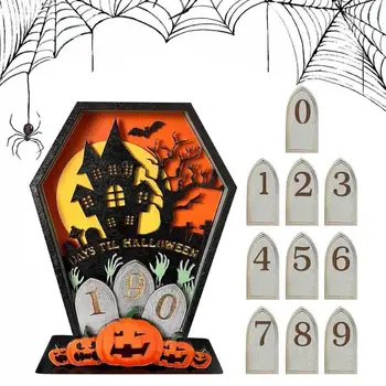Адвент-календарь на Хэллоуин 2023 Хэллоуин DIY Движущийся календарь из деревянных блоков Жуткие узоры Инструмент для украшения дома с привидениями