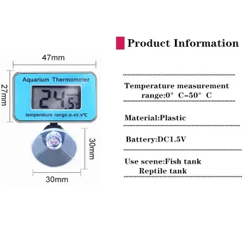 Аквариум Водонепроницаемый термометр ЖК-дисплей Цифровой аквариум Погружной термометр Контроль температуры с присоской 4