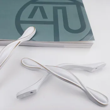 Алюминиевый ручной шкаф Современные простые серебристые ручки с резьбой для шкафов и ящиков Современные ручки