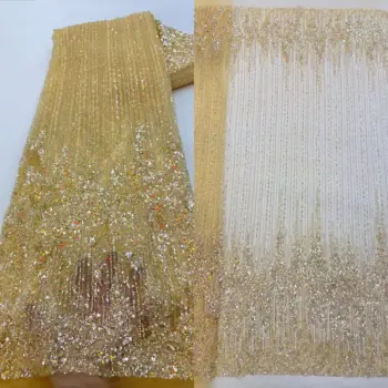  Африканская кружевная сетчатая ткань с пайетками ZH-13024510 Высококачественная нигерийская сетчатая вышивка Французская ткань для вечернего платья