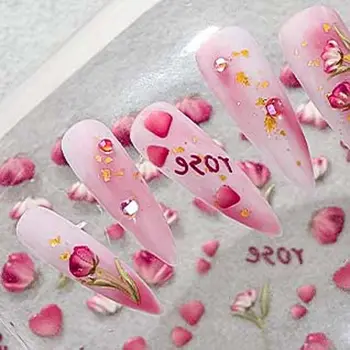 Бабочка Наклейки для ногтей Цветы розы Наклейки для ногтей Украшения для ногтей 3D рельеф Тюльпаны Вишневые наклейки Маникюрные аксессуары