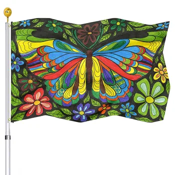 Бабочка Флаг Ручная Роспись Искусство Цветы Флаги Дом Внутренний Двор Наружные Украшения Двойной Шов Флаг с латунными втулками