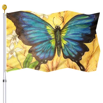 Бабочка Флаг Ручная Роспись Искусство Цветы Флаги Дом Внутренний Двор Наружные Украшения Двойной Шов Флаг с латунными втулками 1