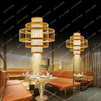 Бамбуковое произведение искусства Бамбуковая люстра Креативная спальня Чайный домик Японский фонарь с прожектором 1
