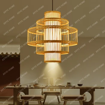 Бамбуковое произведение искусства Бамбуковая люстра Креативная спальня Чайный домик Японский фонарь с прожектором 2