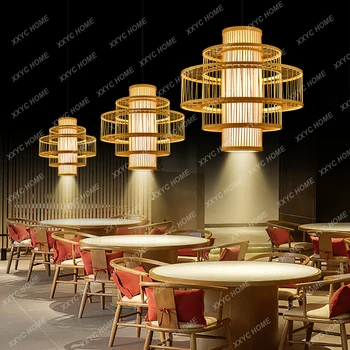 Бамбуковое произведение искусства Бамбуковая люстра Креативная спальня Чайный домик Японский фонарь с прожектором 3