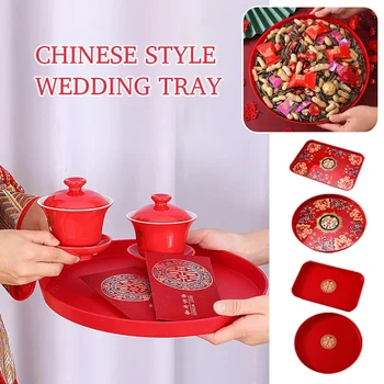  Банкет Праздничный Многоразмерный Хранение Красный Xi Поднос Кухонные принадлежности Традиционные фрукты Китайская свадебная закуска Пластиковый чай 3