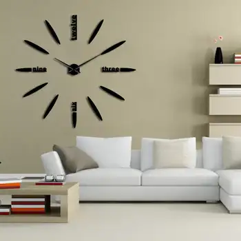  Безрамные DIY Большие настенные часы 3D Зеркальные часы Часы Mute Wall Наклейки для гостиной Спальня Украшения для дома Большие часы