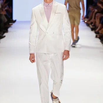 белый элегантный мужской костюм мода пик лацкан двубортный блейзер смарт повседневный свадебный смокинг костюмы для мужчин slim fit набор из 2 предметов