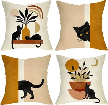 Богемная абстрактная кошка растение закат украшение наволочка, минималистское искусство современный диван диван наволочка украшение дома