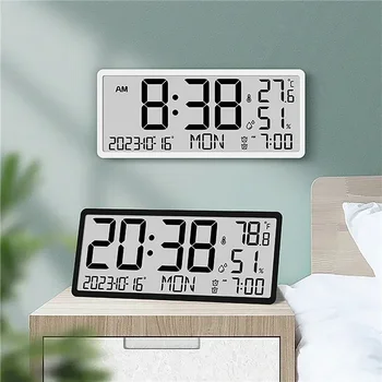  Большие цифровые настенные часы с температурой, влажностью, датой, временем, неделей, двойным будильником, дисплеем, современным дизайном, многофункциональными электронными ЖК-часами 1