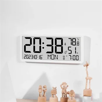  Большие цифровые настенные часы с температурой, влажностью, датой, временем, неделей, двойным будильником, дисплеем, современным дизайном, многофункциональными электронными ЖК-часами 2