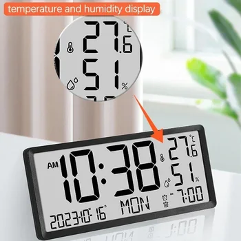  Большие цифровые настенные часы с температурой, влажностью, датой, временем, неделей, двойным будильником, дисплеем, современным дизайном, многофункциональными электронными ЖК-часами 3