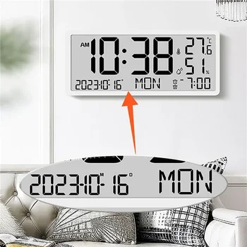  Большие цифровые настенные часы с температурой, влажностью, датой, временем, неделей, двойным будильником, дисплеем, современным дизайном, многофункциональными электронными ЖК-часами 4