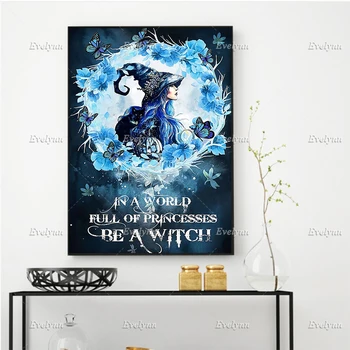 Будь синей ведьмой Ретро-плакат / Вдохновленный ведьмой / День всех святых Волшебные любовники Настенные рисунки Домашний декор Холст Плавающая рамка