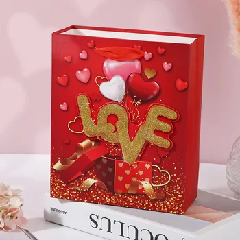 Бумажный подарочный пакет, Красная праздничная ручная сумка-шопер, День святого Валентина, Свадьба, День рождения, Сумка для упаковки конфет для подарка гостю