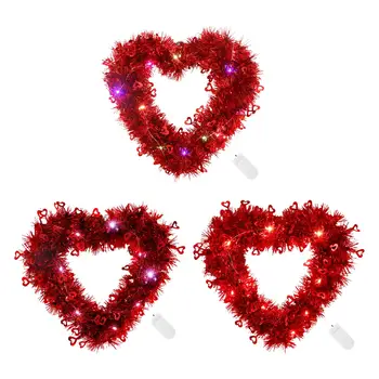 Венок ко Дню святого Валентина в форме сердца с легким украшением входной двери для декора годовщины свадьбы Легкий, прочный, стильный, многоразовый