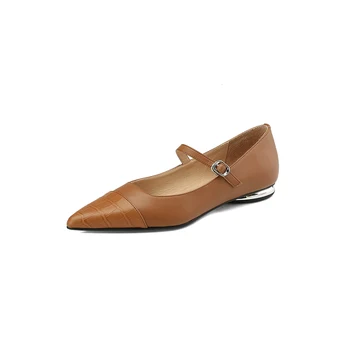 Весенние женские туфли-лодочки из натуральной кожи плюс размер22-26 см воловья кожа + свиная кожа смешанные цвета пряжка с заостренным носком обувь Мэри Джейн