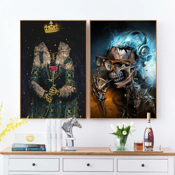 Вечный Роялти Скелет Король и Королева Плакаты Арт Набор Холст Живопись Мода Для Гостиной Украшение стен Картины Cuadros 1