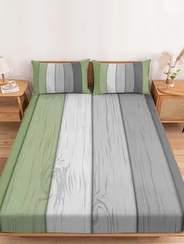 Винтажная простыня Sage Green Gray Woodgrain с эластичными лентами Нескользящие регулируемые наматрасники для односпальной двуспальной кровати