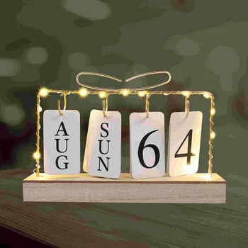  Винтажный деревянный вечный календарь Flip Month Date Display Со светодиодной подсветкой для офиса, украшения дома, фотографии, реквизита, Advent 2