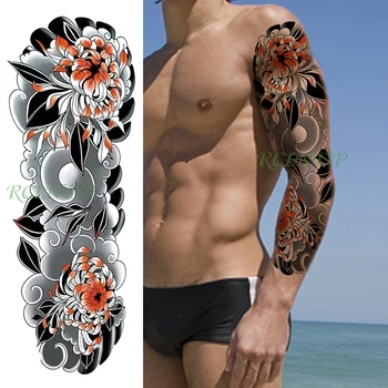 Водонепроницаемая временная наклейка татуировки, большой цветок, волна, шаблон, старый fasion, полная рука, поддельная татуировка, флэш-рукав, тату для мужчин и женщин 0