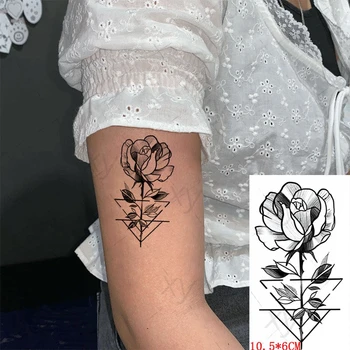 Водонепроницаемая временная татуировка наклейка на тело макияж геометрия черно-белая роза цветок искусство флэш поддельные татуировки для женщин и мужчин 0