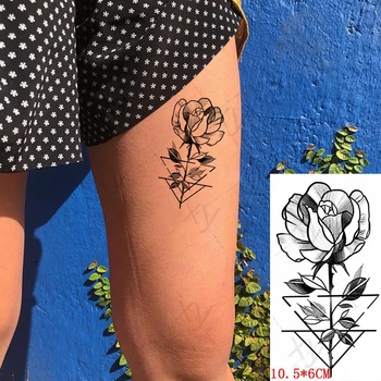 Водонепроницаемая временная татуировка наклейка на тело макияж геометрия черно-белая роза цветок искусство флэш поддельные татуировки для женщин и мужчин 1