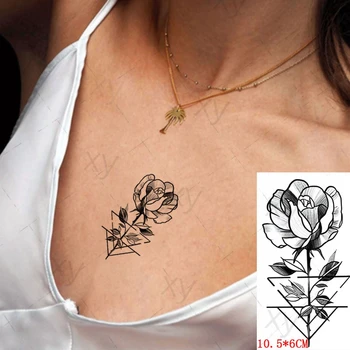 Водонепроницаемая временная татуировка наклейка на тело макияж геометрия черно-белая роза цветок искусство флэш поддельные татуировки для женщин и мужчин 2