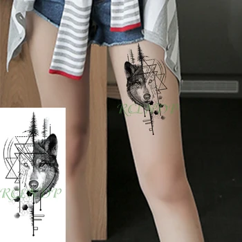 Водонепроницаемая временная татуировка наклейка волчья голова животное треугольник геометрические узоры поддельная татуировка флэш-татуировка для девочек, женщин, мужчин 1