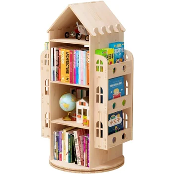  Вращающаяся книжная полка, 360 дисплей 4-уровневый напольный книжный шкаф для хранения стеллажей, деревянный стеллаж для хранения детской книжной полки,