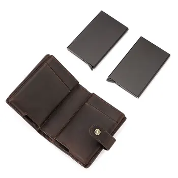  Выдвижной держатель для карт из натуральной кожи, минималистичный кошелек для мужчин, алюминиевый смарт-кошелек, съемный чехол для карт с защитой RFID 1