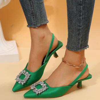 Высококачественная обувь для женщин новинка 2023 года Летние женские туфли-лодочки Sandalias Classic Crystal Sexy Thin High Heels Zapatillas Slingbacks 3