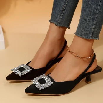 Высококачественная обувь для женщин новинка 2023 года Летние женские туфли-лодочки Sandalias Classic Crystal Sexy Thin High Heels Zapatillas Slingbacks 4