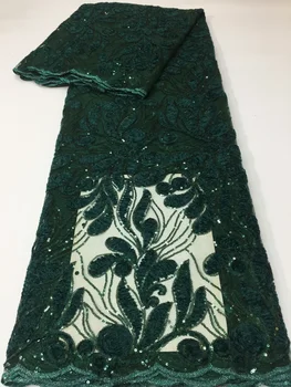  Высококачественная темно-зеленая африканская кружевная ткань 2023 Французские пайетки Кружевная ткань Нигерийский тюль Кружевная ткань для вечернего платья LYX2330