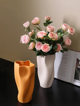 Высококачественные плиссированные вазы Morandi, цветочная композиция в гостиной, керамическое скандинавское творчество, минималистичный тумба под телевизор 3