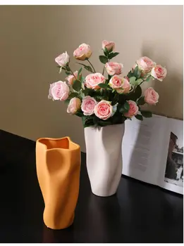 Высококачественные плиссированные вазы Morandi, цветочная композиция в гостиной, керамическое скандинавское творчество, минималистичный тумба под телевизор 4