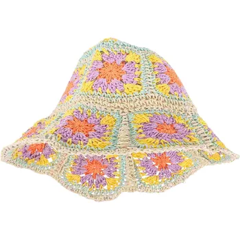 Дамы Соломенные Шляпы Лето Ведро Женщины Девушки Мода На открытом воздухе Фиолетовый Цветок Орнамент Тканый Отпуск 0