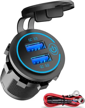  Двойной USB-разъем для зарядного устройства Водонепроницаемая USB-розетка 12 В 36 Вт Двойное QC3.0 USB питание с сенсорным переключателем DIY Автомобильный USB-порт для автомобильной лодки 0