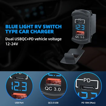 Двойные USB-зарядные устройства для автомобильного адаптера питания Розетка QC 3.0 Светодиодный индикатор с дисплеем вольтметра Автомобильные аксессуары 24 В / 12 В Водонепроницаемый