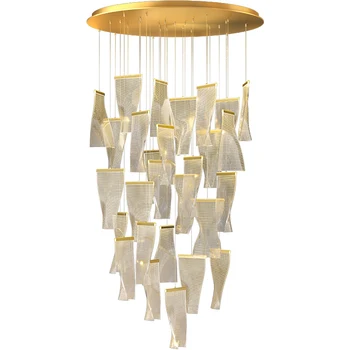 Двухуровневое здание Люстра Вилла Пустая лампа в гостиной Современный минимализм Креативная лестница Лампа для столовой Северный свет 4