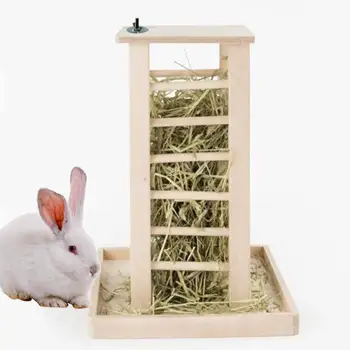Деревянная кормушка для сена кролика Держатель для сена Кормушка для травы Дозатор сена Стойка для сена Кролик 0