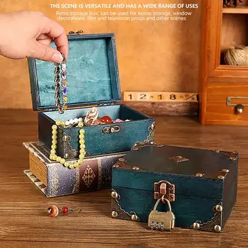 Деревянная коробка для сувениров Ретро Футляр для хранения ювелирных изделий Винтажный органайзер для хранения ручной работы с замком для ювелирных изделий Подарочная коробка для хранения и