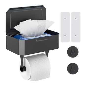 Держатель для туалетной бумаги без сверления Держатель для туалетной бумаги с коробкой для влажных салфеток, полкой, держателем кухонной бумаги для ванной комнаты 0
