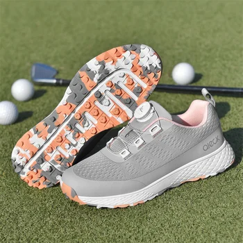 Детская и женская новая обувь для гольфа Спортивная дышащая обувь Flyknit Легкая серо-синяя обувь для гольфа Противоскользящая обувь 3