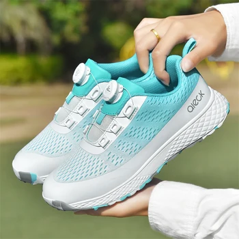 Детская и женская новая обувь для гольфа Спортивная дышащая обувь Flyknit Легкая серо-синяя обувь для гольфа Противоскользящая обувь 4