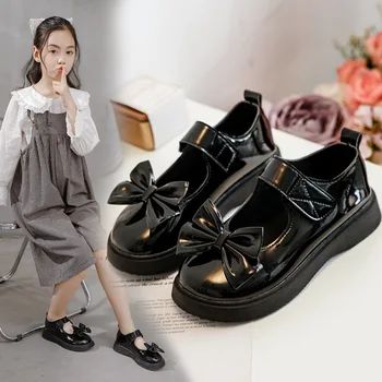 Детская свадебная обувь Черное платье для девочек Кожаные туфли Туфли с юбкой принцессы на мягкой подошве 2023 Детская обувь для студенческих выступлений