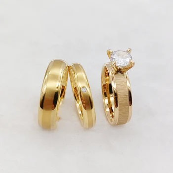 Дизайнерские наборы обручальных колец из 3 шт. Для пар Куполообразные украшения в стиле США 24-каратное золото Женское кольцо с обещанием обязательств