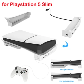 Для PS5 Slim Горизонтальный держатель с концентратором Держатель подставки 1 Быстрая зарядка и 3 передачи даты Порт USB 2.0 для Playstation 5 Slim 0