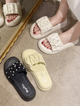 Домашние тапочки Платформа Летняя женская обувь Pantofle Luxury Slides Med 2023 Дизайнерская плоская мягкая обувь Rome PU Женская Med Женская женская 0